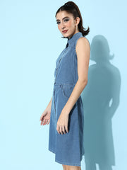 Women'sLight Blue Denim Dress with front button detail