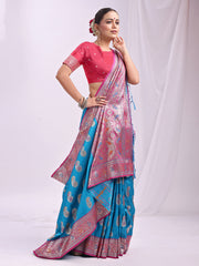 Banarasi Silk Saree with Silver Zari Border & Paisley Design - Festive Wedding Wear | Elegant Traditional Pallu | Soft Silk Finish for Women | Cultural Ethnic Saree