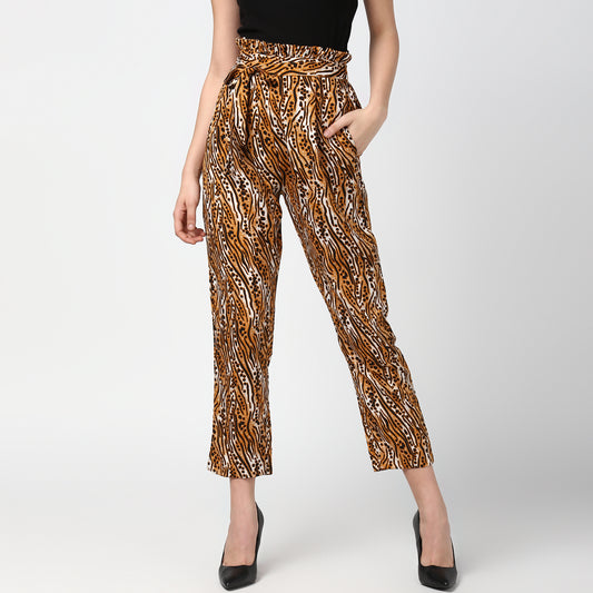 Women's Animal Print Paperbag Elasticated waistline Pants