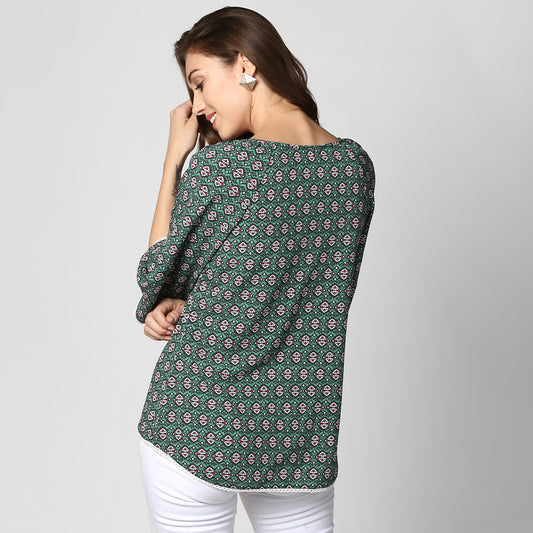 Women's Green Printed Polyester Top
