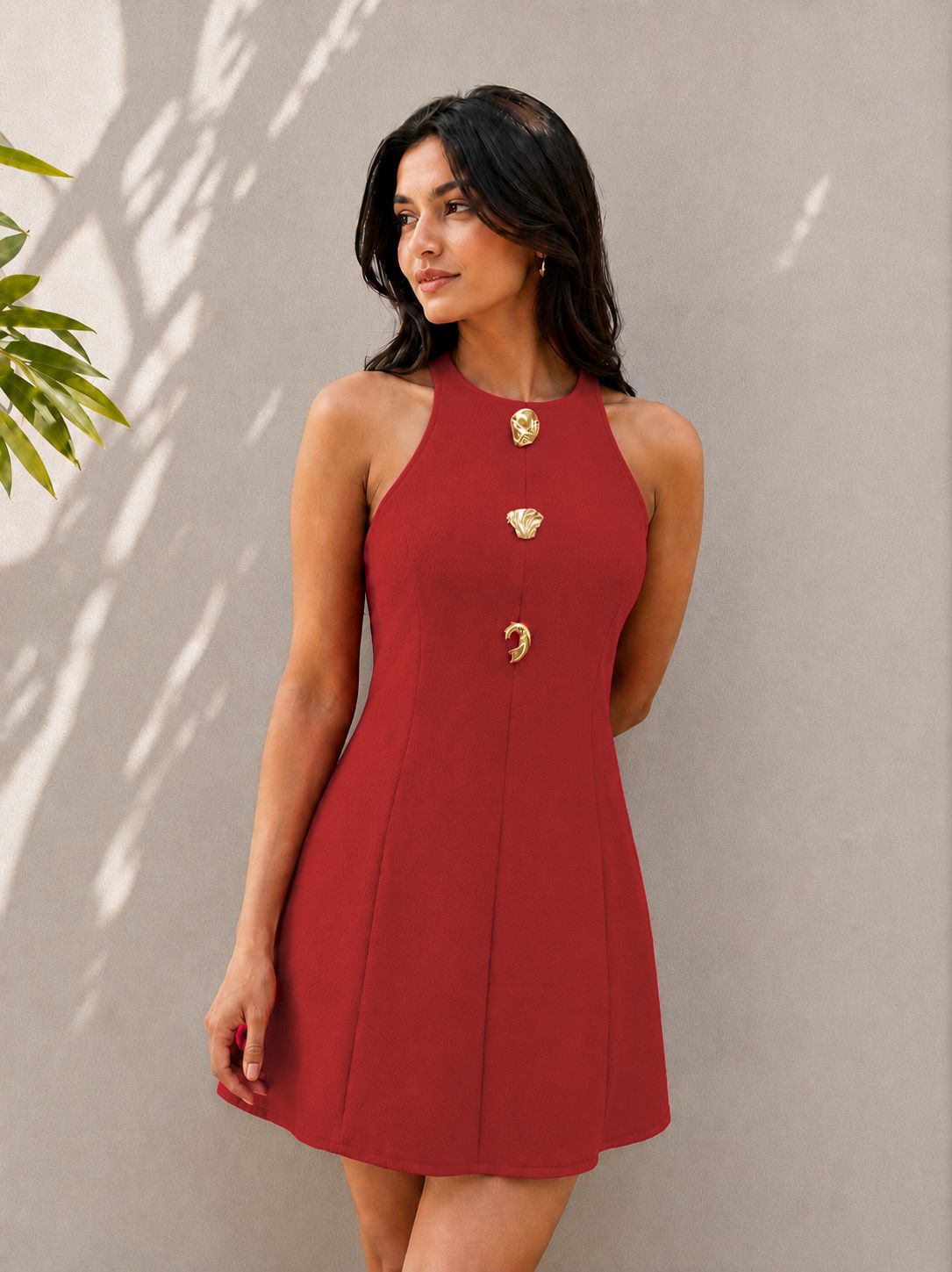 Red A-Line Embellished Mini Dress-ADR-21222