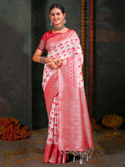 Premium Linen Cotton Saree with Rich Zari Border & Pallu | Lightweight & Elegant | Ideal for Festive & Traditional Occasions | Unstitched Blouse Included
