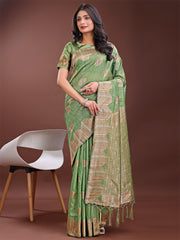 Teal Blue Linen Cotton Saree with Woven Geometric Zari Motifs – Elegant Festive Wear for Women