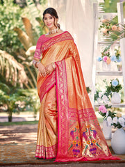 Traditional Yellow Kanjivaram Silk Saree with Rich Red Border and Peacock Pallu Design