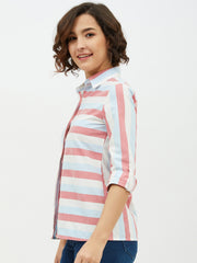 Women's Blue Colour Block Denim Shirt