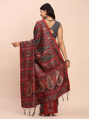 Elegant Jacquard Linen Cotton Saree with Traditional Multicolor Weave & Tassel Pallu - Festive & Casual Wear for Women