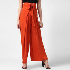 Women's Yellow Polyester High Waisted Palazzo with front Rivets and Back Elastic