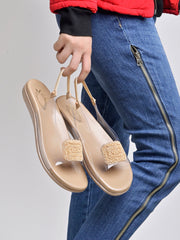 Shoetopia - Embellished Beige Flat Sandals For Women & Girls