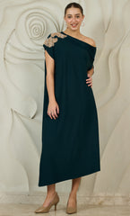 Embellished One-Shoulder Kaftan Maxi Dress