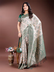 Graceful Cream & Pink Linen Cotton Saree with Rich Zari Pallu – A Touch of Royal Comfort