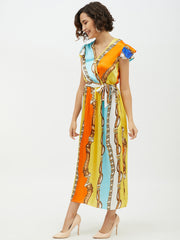 Women's Satin Chain Print Long Dress