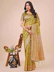 Elegant Sea Green Linen Cotton Saree with Silver Zari Border & Geometric Weave – Daily, Office & Festive Wear