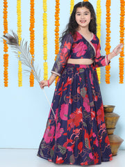 Girls Purple & Red Ready to wear Choli & Lehenga