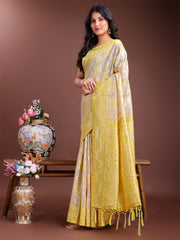 Graceful Beige & Coral Linen Cotton Saree – Lightweight Elegance for Modern Women