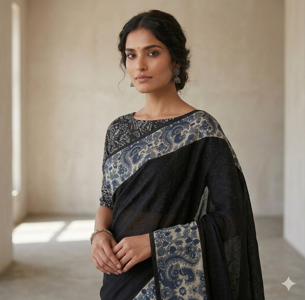 Soft linen saree with shaded style prints.