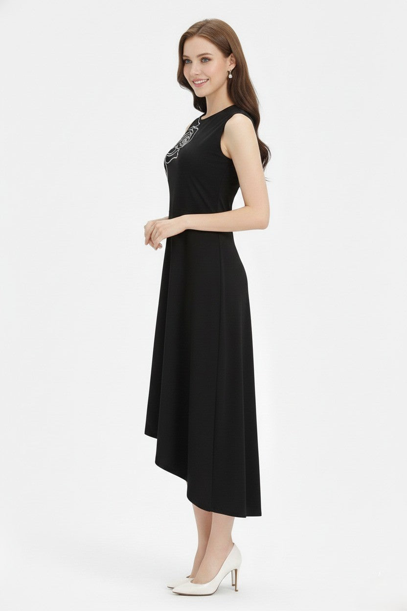 Black Embroidered Asymmetric Dress-ADR-19901