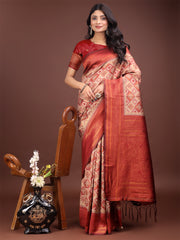 Majestic Red & Grey Silk Saree with Rich Woven Pallu – A Regal Touch for Special Moments