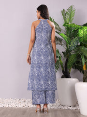 Women Paisely Printed Pure Cotton halter neck Kurta with Trousers
