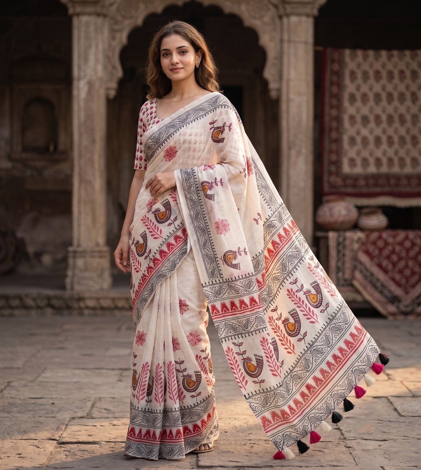 Soft linen saree with shaded style prints.