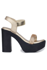 Casual Fashion Sandals 4 Inches Block Ankle Loop Round Toe Heels