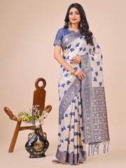 Elegant Linen Cotton Saree with Zari Woven Border and Pallu - Soft Lightweight Saree for Daily, Festive & Office Wear