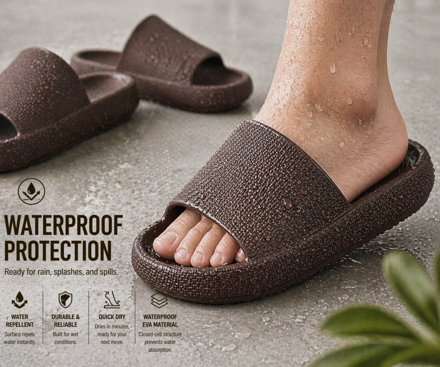 CloudFoam Pillow Slippers for Men Non Slip Quick Drying Shower Slides Bathroom Sandals  HA8201 Brown