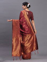 Navy Blue Banarasi Silk Saree with Copper Zari Woven Pallu & Feather Butta – Wedding & Festive Wear