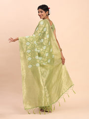 Sky Blue Linen Cotton Saree with Silver Zari Weave & Tassels – Festive & Elegant Office Wear