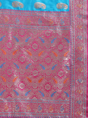 Banarasi Silk Saree with Silver Zari Border & Paisley Design - Festive Wedding Wear | Elegant Traditional Pallu | Soft Silk Finish for Women | Cultural Ethnic Saree