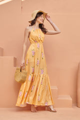 Jasmine Yellow Tiered Fit Satin Maxi Dress
