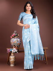 Elegant Sea Green Cotton Saree for Women – Soft Lightweight Saree with Zari Woven Butta & Tassel Border