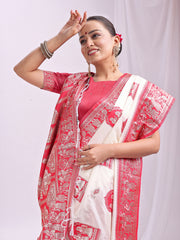 Banarasi Silk Saree with Zari Work - Wedding & Festive Traditional Saree | Temple Border & Royal Motifs | Soft & Shiny Silk Finish