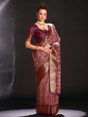 Women's Art Silk Burgundy Printed Designer Saree With Blouse Piece
