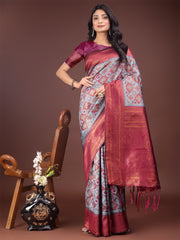 Majestic Red & Grey Silk Saree with Rich Woven Pallu – A Regal Touch for Special Moments