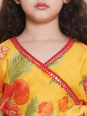 Girls Yellow Printededed Ready to wear Choli & Lehenga