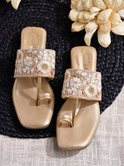 Shoetopia - Embellished Golden Kolhapuri Flats For Women & Girls