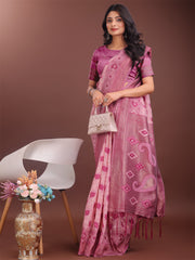 Stylish Green Linen Cotton Saree with Woven Design – Lightweight Elegance for Everyday Grace