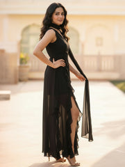 Ruffled Chiffon Fit & Flare Maxi Dress