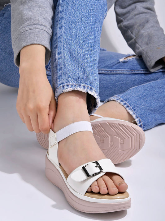 Shoetopia - Slingback White Platform Heels For Women & Girls