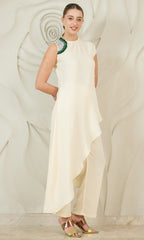 Women Solid Embroidered Linen Kurta with Trousers
