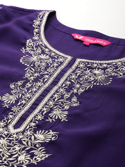 Women Silk Navy Blue Zari Embroidered Kurta Set With Dupatta
