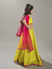 Girls Lime Green & Pink with Embroidered Ready to Wear Lehenga & Choli with Dupatta