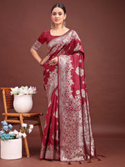 Emerald Banarasi Silk Saree with Zari Floral Work - Elegance Woven in Every Thread