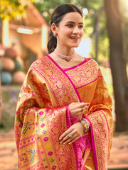 Traditional Kanjivaram Silk Saree in Yellow with Grand Zari Pallu and Matching Blouse