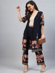 Women's Rayon Printed Shrug & Trouser Co-Ord Set( inner not included)
