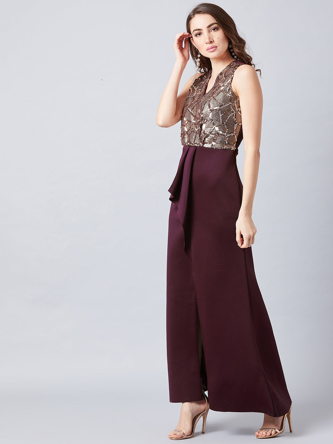 Burgundy Embellished Maxi Dress