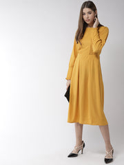 Women's Olive Polyester Moss pintuck and pleated Midi dress