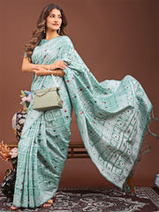 Threads of Tradition: Beige Linen Cotton Saree Woven with Stories of Grace & Heritage