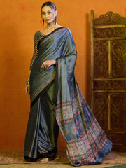 Women's Satin Printed Designer Saree With Blouse Piece