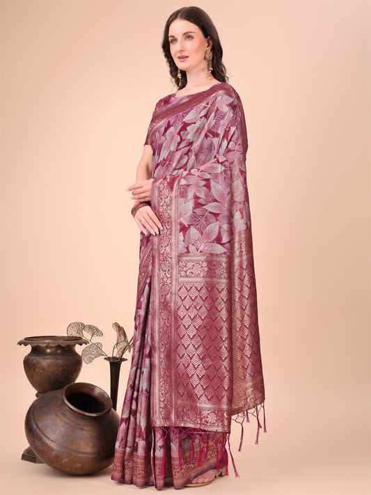 Elegant Cotton Silk Saree with Floral Design & Rich Pallu - Festive & Wedding Wear